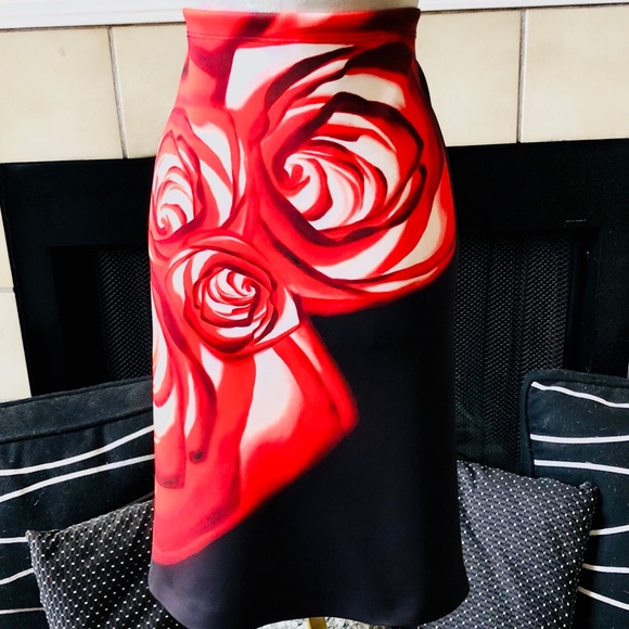 Clover Canyon Dresses & Skirts - Clover Canyon Big Red Rose Bodycon Pencil Skirt L